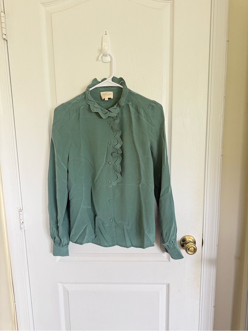 Sézane Chlo Silk Blouse in Sage Green - Picture 3 of 9